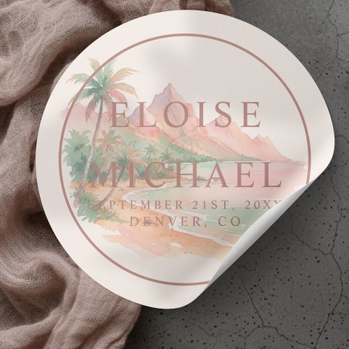Tropical Sunset Island Beach Watercolor Wedding