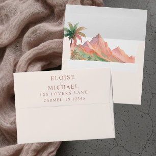 Tropical Sunset Island Beach Watercolor Wedding Envelope