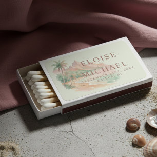 Tropical Sunset Island Beach Watercolor Wedding Matchboxes