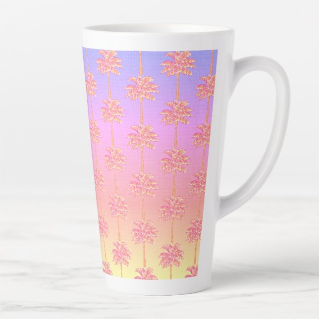 Tropical Sunset Island Girl Pink Palm Tree  Latte Mug (Right)