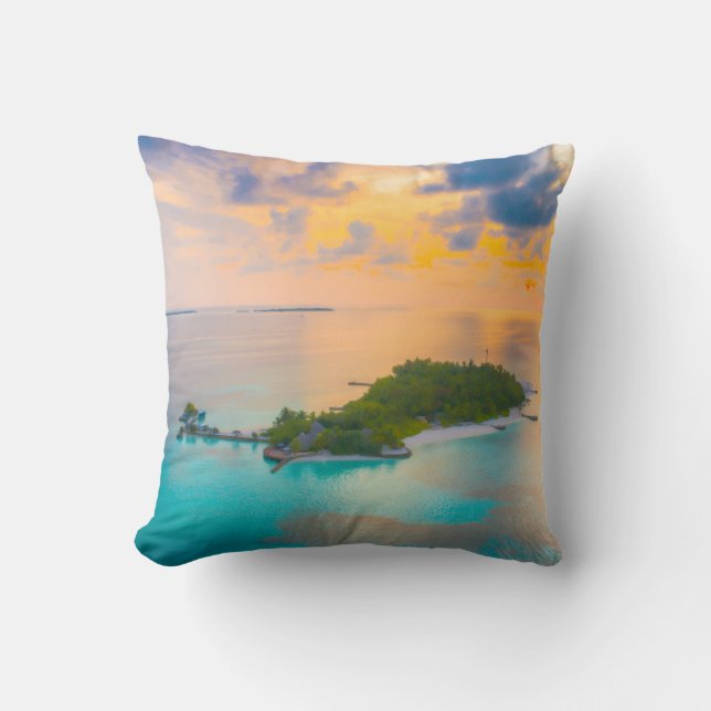 Tropical Sunset Island Throw Pillow | Beach & Ocea (Front)