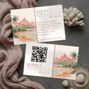 Tropical Sunset Island Watercolor Wedding QR  RSVP Card