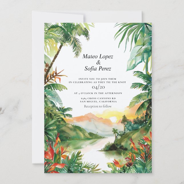 Tropical Sunset Landscape Bali Wedding Invite (Front)