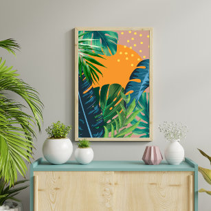 Tropical Sunset Landscape Jungle Abstract Canvas Print