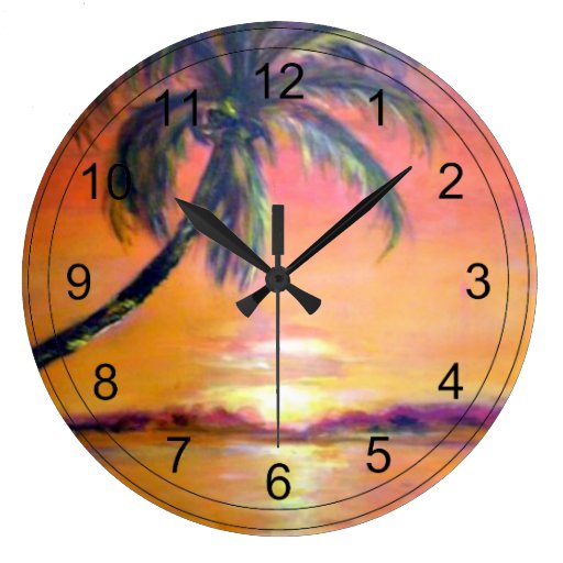 Tropical Sunset Large Clock | Zazzle