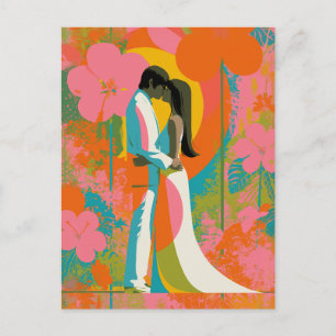 Tropical Sunset Lovers Pop Art Postcard