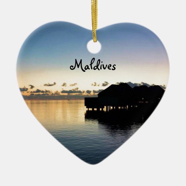Tropical Sunset Maldives Beach House Boat Ceramic Ornament (Front)