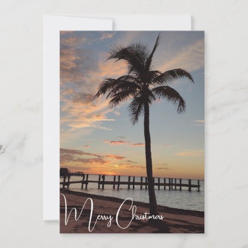 Tropical Sunset Merry Christmas  Happy New Year Holiday Card