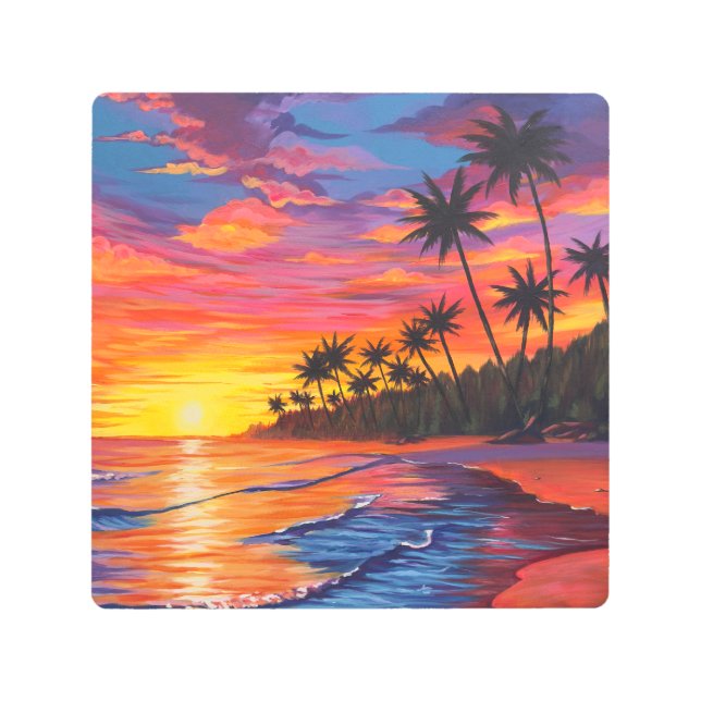 Tropical Sunset Metal Wall Art (Front)