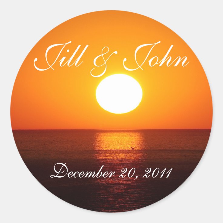 Tropical Sunset Names and Date Wedding Sticker Zazzle