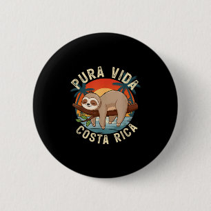 Tropical Sunset Nature Sloth Costa Rica Pura Vida Button