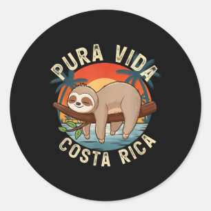 Tropical Sunset Nature Sloth Costa Rica Pura Vida Classic Round Sticker