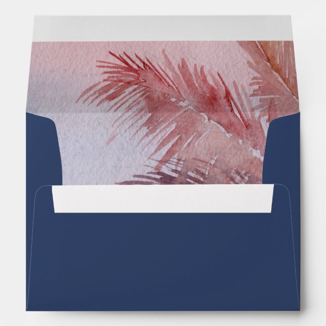 Tropical Sunset | Navy Lined Wedding Envelope (Back (Bottom))