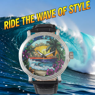 Tropical Sunset Oasis Vibrant Beach Wall Watch