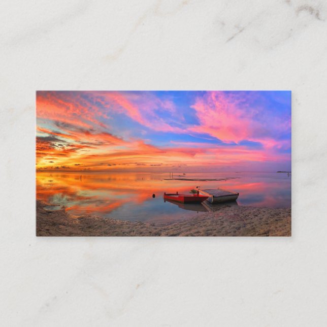 Tropical Sunset Ocean Beach Business Card (Front)