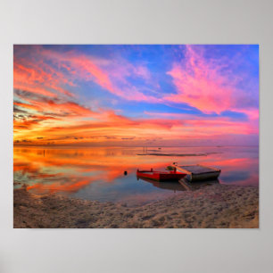 Tropical Sunset Ocean Beach Poster