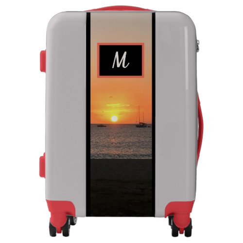 Tropical Sunset Ocean Island Beach Monogram Luggage