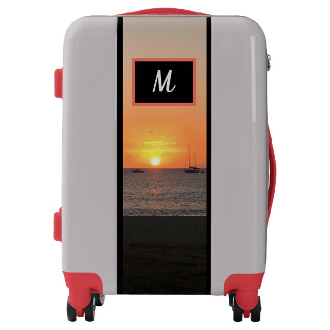 Tropical Sunset Ocean Island Beach Monogram Luggage (Front)