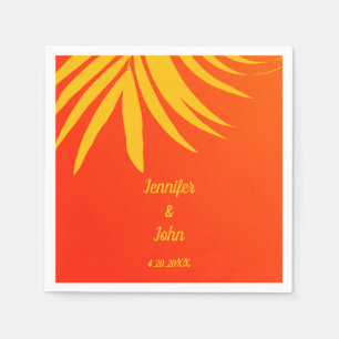 Tropical Sunset Orange Yellow Palm Leaf Wedding Napkins