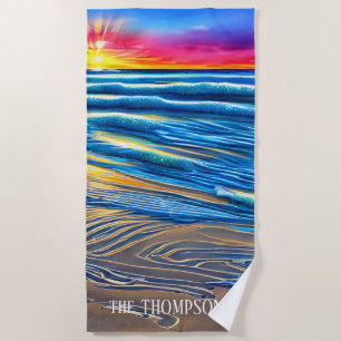 Tropical Sunset over Clear Ocean Beach Towel