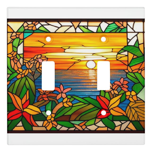 Tropical Sunset Over Ocean Horizon Light Switch Cover (Front)