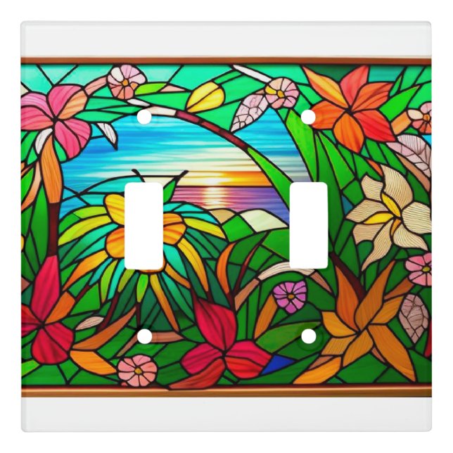 Tropical Sunset Over Ocean Horizon Light Switch Cover (Front)