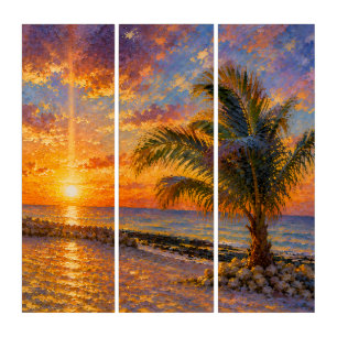 Tropical Sunset Painting Triptych Wall Art