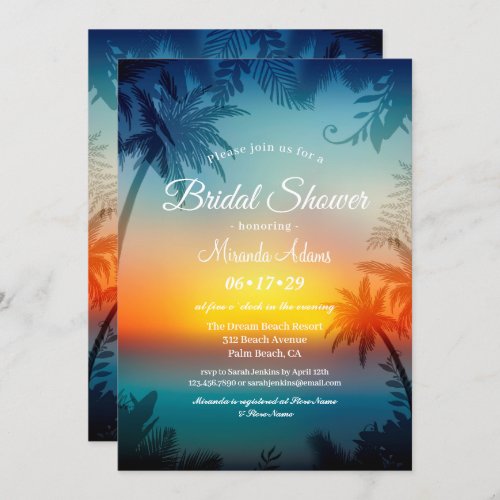 Tropical Sunset Palm Beach Bridal Shower Invitation