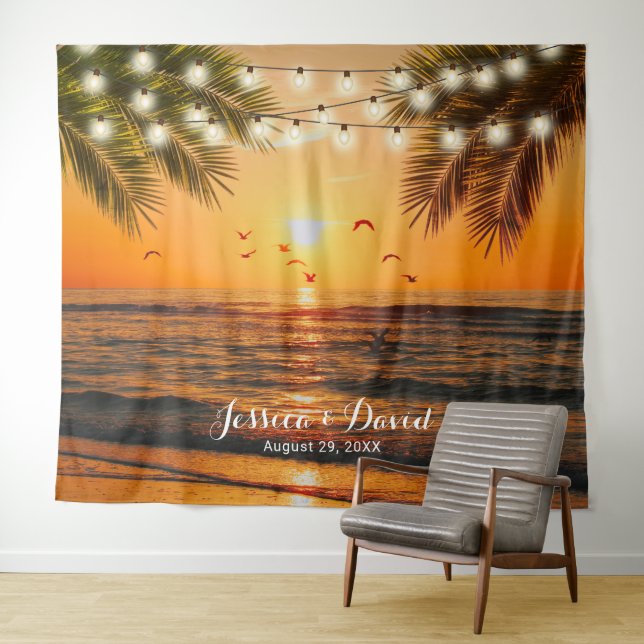Tropical Sunset Palm Beach Wedding Backdrops (In Situ (Horizontal))