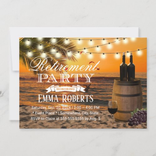 Tropical Sunset Palm Beach Wine Barrel Retirement Invitation