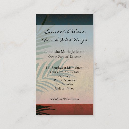 Customizable Tropical Sunset Palm Fronds Business Cards