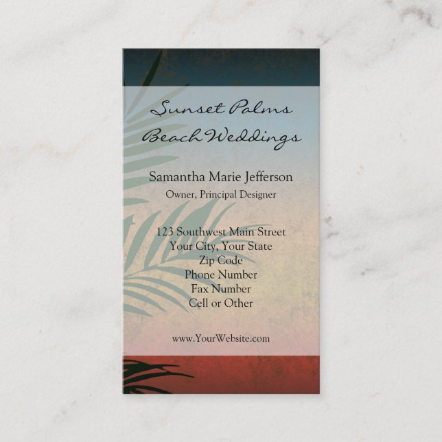 Tropical Sunset Palm Fronds Business Card (Front)