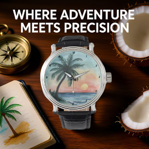 Tropical Sunset Palm Ocean Waves Watch