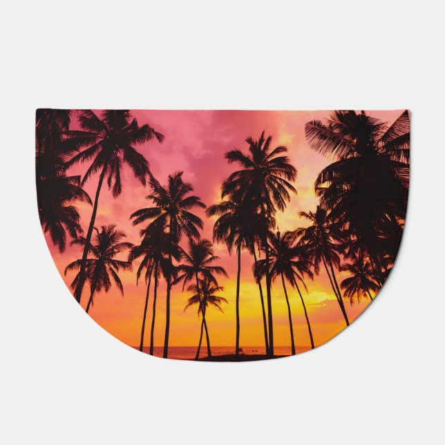 Tropical Sunset: Palm Silhouette Serenity. Doormat (Front)