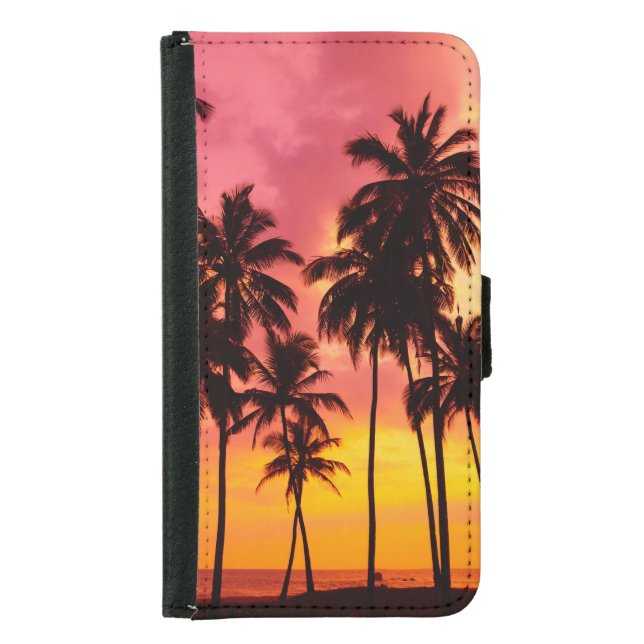 Tropical Sunset: Palm Silhouette Serenity. Samsung Galaxy Wallet Case (Front)