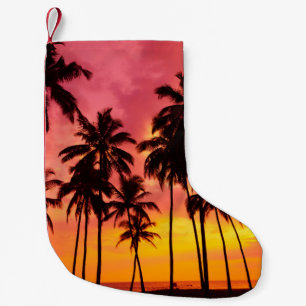Tropical Sunset: Palm Silhouette Serenity. Small Christmas Stocking