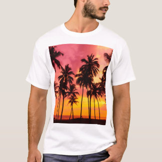 Tropical Sunset: Palm Silhouette Serenity. T-Shirt