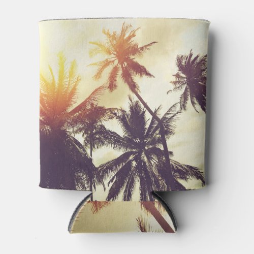 Tropical Sunset Palm Silhouette Vintage Can Cooler