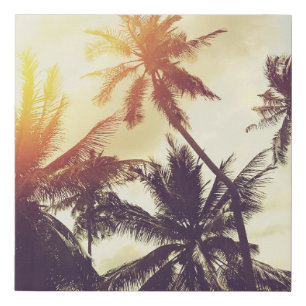 Tropical Sunset: Palm Silhouette Vintage Faux Canvas Print