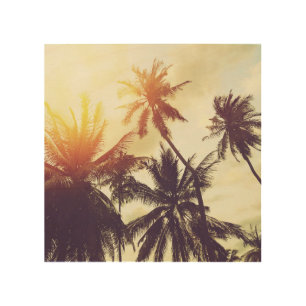 Tropical Sunset: Palm Silhouette Vintage Wood Wall Art