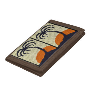 Tropical Sunset Palm Tree Artisan Crochet Print Tri-fold Wallet