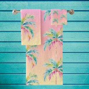 Tropical Sunset Palm Tree Bath Towel Set