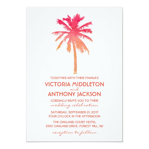 Tropical Sunset Palm Tree Beach Wedding Invitation