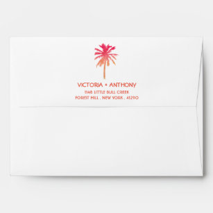 Tropical Sunset Palm Tree Beach Wedding Envelope