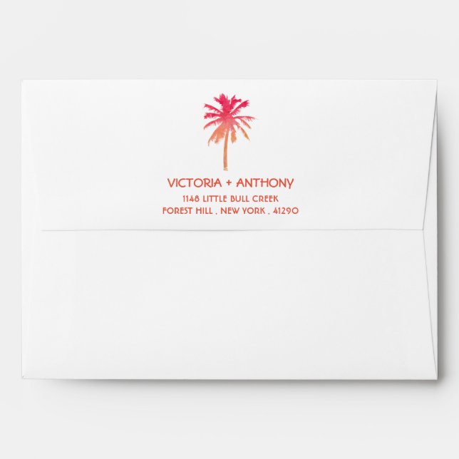 Tropical Sunset Palm Tree Beach Wedding Envelope (Back (Top Flap))
