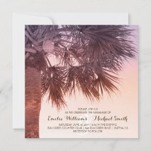 Tropical Sunset Palm Tree Beach Wedding Invitation