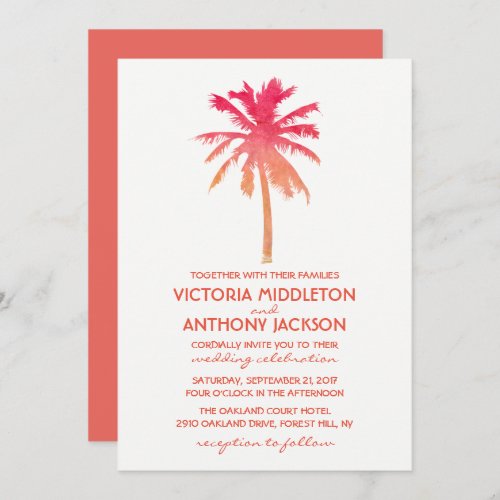Tropical Sunset Palm Tree Beach Wedding Invitation