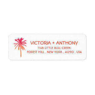 Tropical Sunset Palm Tree Beach Wedding Label
