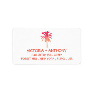 Tropical Sunset Palm Tree Beach Wedding Label
