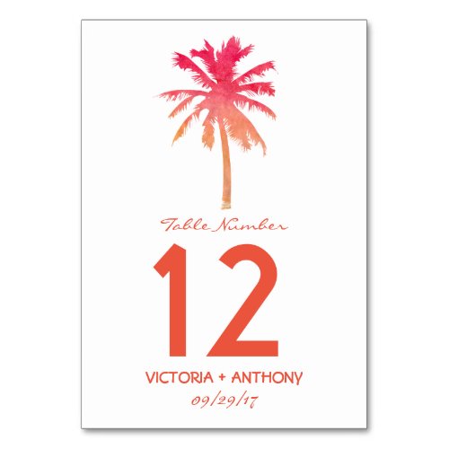 Tropical Sunset Palm Tree Beach Wedding Number Table Number